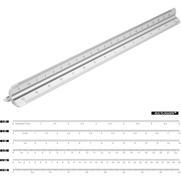 Aluminium Linjaler Skala Triangulär Linjal Triangulär Skala 1:20, 1:25, 1:50, 1:75, 1:100, 1:150, 30cm Lång Triangulär Skala