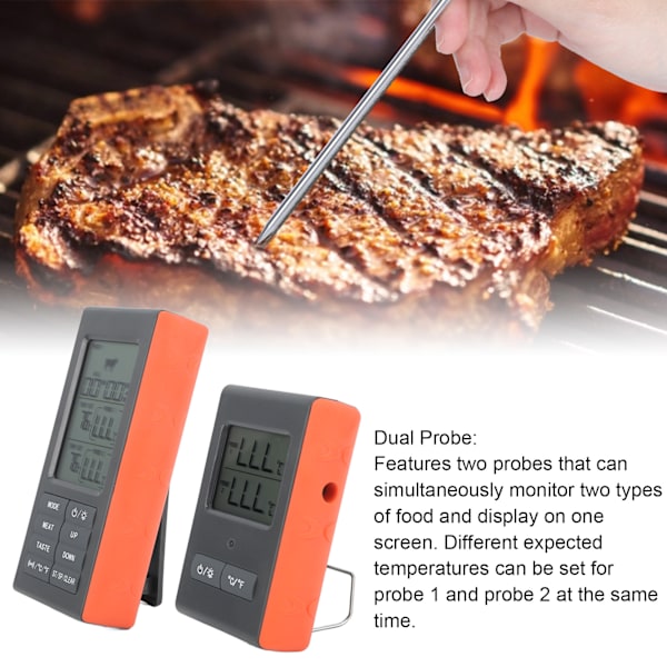 Kötttermometer med Dubbla Sonden Digital HTN Skärm Temperaturalarm Trådlös BBQ Grilltermometer för Mat Kök