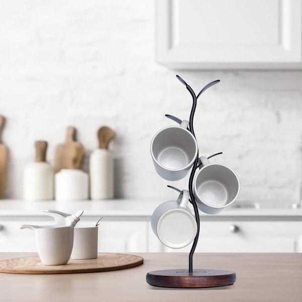 Stilren Kaffemuggshållare, Träbaserad Bänkmuggställ för Tekoppar och Kaffemuggar, Portabel Design Erbjuder Flexibilitet i Användning