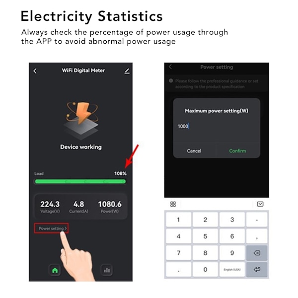 Energimåler WiFi Smart Realtids Strømforbruk Monitor APP Fjernkontroll WiFi Energimåler 90‑250VAC