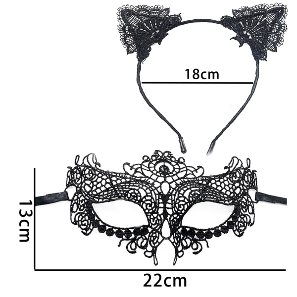 Fashion Cat Ears Hårband Spets Ögonmask Kostym Par Söta Sex