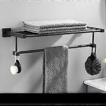 Badeværelseshåndklædeholder, vægmonterede håndklædestænger (sort, 60 cm)