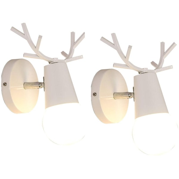 Vägglampa i hjorthornsform, justerbar vinkel, modern väggmonterad lampa med exponerad glödlampa för hall, sovrum, vardagsrum, vit