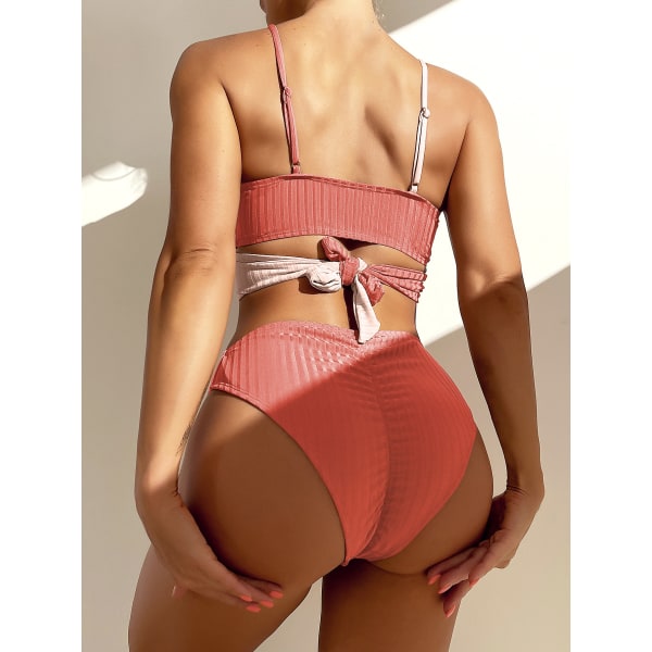 Naisten Sexy Wrap Bikini-uimapukusarjat Ristikkäiset Color Block