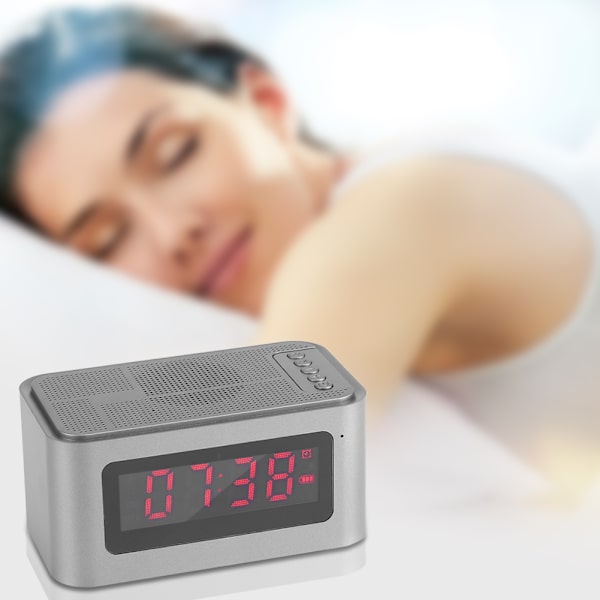 Multifunktionell Bluetooth Digital Väckarklocka LED Stereo Högtalare FM-radio/MP3-spelare/TF Silver