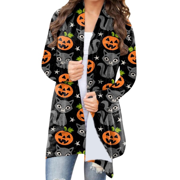 Dam Halloween Öppen Framtill Topp Tryck Långärmad Lös Passform Elegant Vardaglig Ytterkläder Typ 2 XXL