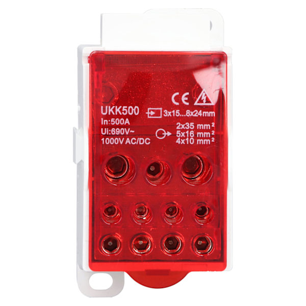 UKK500 C45 Klemmeskinneforbindelsesboks 690V 500A Enpolet Skinne Strømforbindelsesboks Rød