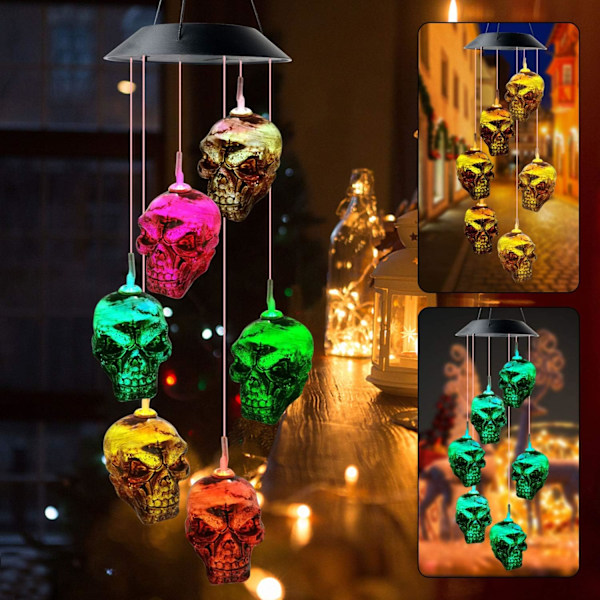 Utomhuspresenter för Halloween och Jul, Solcellsdrivna Vindspel med Miljövänligt ABS-material Vattentät Design, Solenergi Lätt att Installera för Trädgårdar