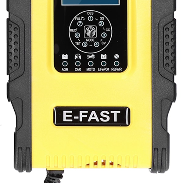 Intelligent Batterilader 12V/12A 24V/6A 7-trins Opladningspuls Reparation til Bil Båd Gul Sort EU Stik 100‑240V