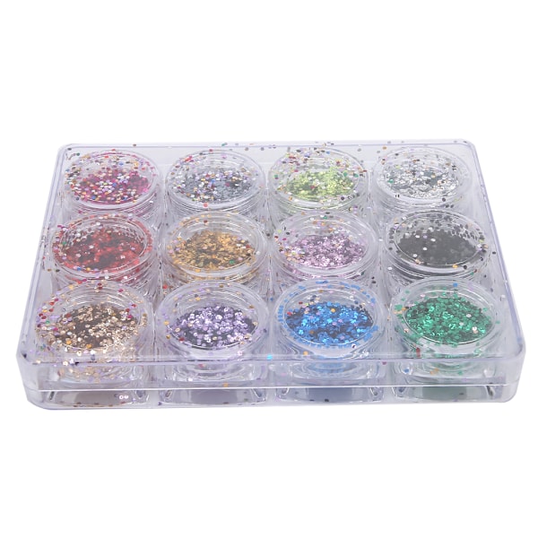 12 stk Neglekunstpulver DIY Negledekorasjon Glitter Skinnende Pigment for Neglekunst Salong