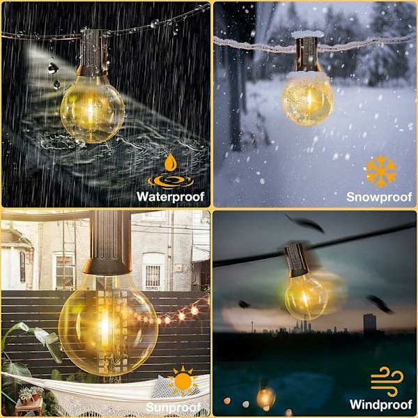 Mångsidig Dekorationsslinga för Utomhusbruk, 2700K Varmvitt Skimmer, Splittringsfria Lysande Glober, Perfekt för Uteplats Tält Sovrum Balkong, Energibesparande