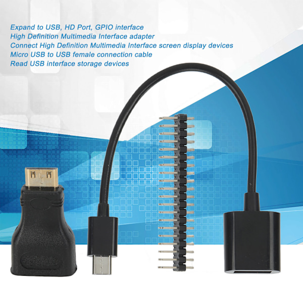 Mini HD till HD-adapter Micro USB till USB-hona strömkabel 40P för Raspberry Pi Zero stiftkit