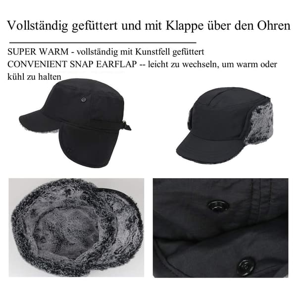 Vinterhue Varm hat med øreklapper - 100% nylon & kunstpels