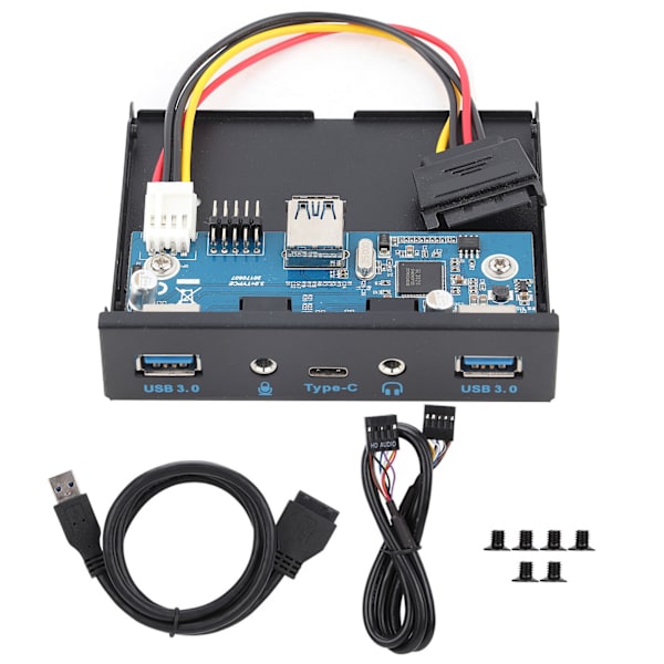 USB3.0 HUB Frontpanel, Højhastigheds Dataoverførsel 3,5 Tommer USB 3.1 Udvidelsesmodul med Type-C Interface, Sandblæst Metalpanel til Desktop Kabinet