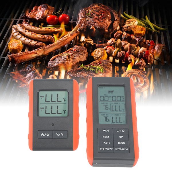 Kötttermometer med Dubbla Sonden Digital HTN Skärm Temperaturalarm Trådlös BBQ Grilltermometer för Mat Kök