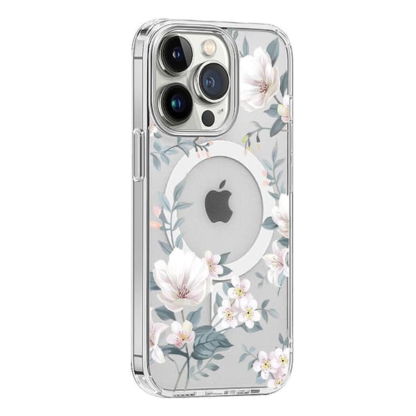 Kompatibel med iPhone 16 Pro Max magnetisk deksel, Gardenia-mønster iPhone 16 Pro Max