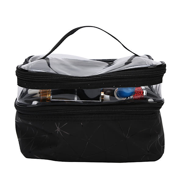 Mulifunktionel Kosmetikpose Dobbelt Lag Portabel Makeup Taske Toiletartikler Opbevaring Organizer Sort