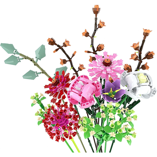 Alla hjärtans dag-blommor för nära och kära, konstgjorda buketter inspirerade av riktiga blommor, kompatibla med stora varumärken av byggklossar, hållbar högkvalitativ ABS