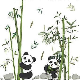 Panda Äter Bambu Väggdekal Söt Tecknad Panda Väggdekaler Vardagsrum Sovrum Soffa TV Vägg