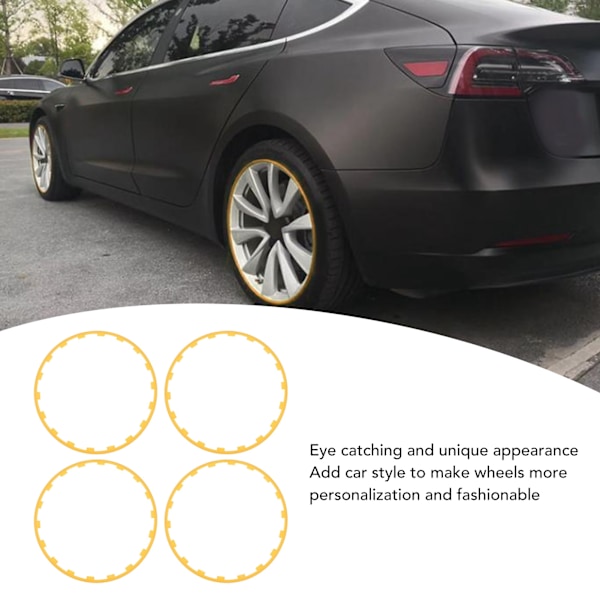 4 STK Fälgsäkerhetsring Repskydd Universal Passform Ersättning för Tesla Model 3 2017 till 2023 18-tums Hjul Gul