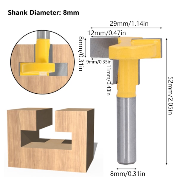 T-spor Router Rett Sporfreser Fresebit Trebearbeidingsverktøy 8mm Skaft