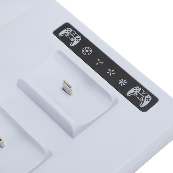 Laddstation för Handkontroller med Kylfläkt för PS5 Slim Multifunktionellt Dubbelt Laddningsställ med 6 Spelkortsplatser