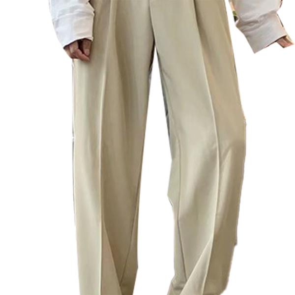 Mænds Suit Bukser Straight Leg Wide Leg Bløde Åndbare Elastiske Mænds Løse Casual Bukser til Forår Efterår Khaki XL