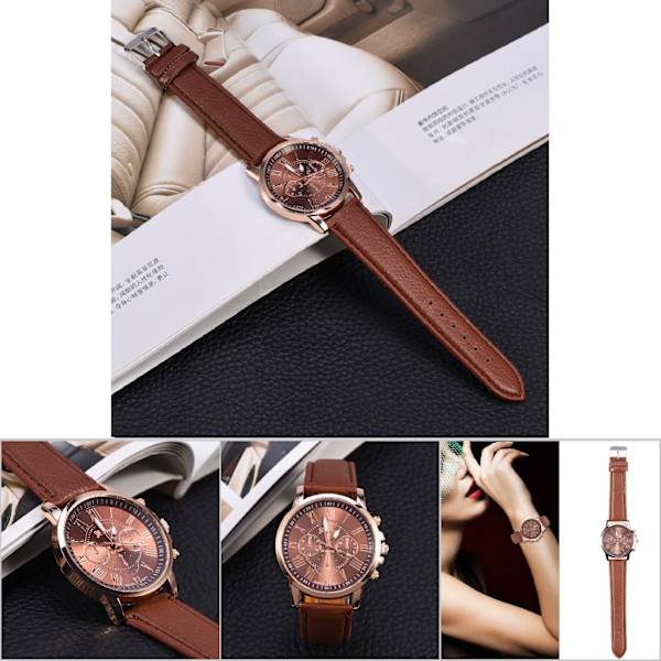 Trendig Damklocka Kvarts Analog Rund Armbandsur (Kaffe)