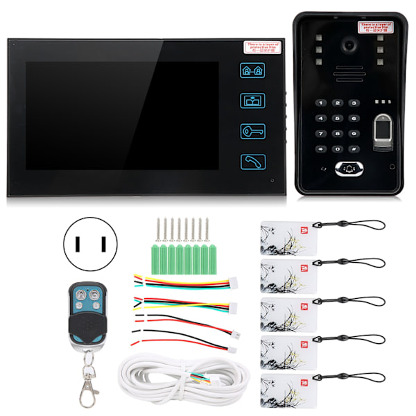 7 tommer TFT LCD Videodørtelefon Fingeraftryk Adgangskode ID-kort Fjernbetjening Sikkerhed Adgangskontrol 100-240VUS Stik