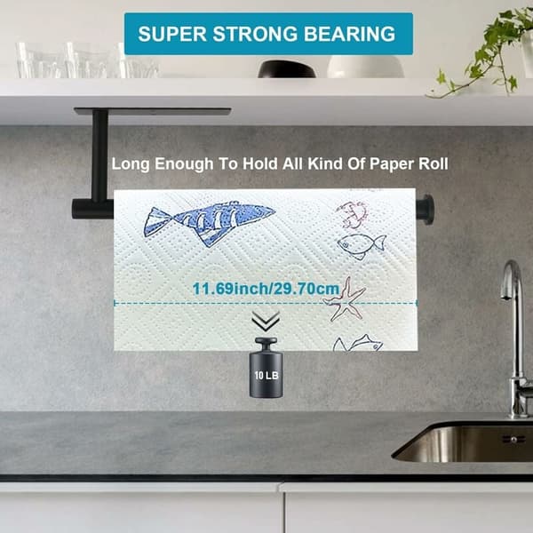 Papirhåndklædeholder til underskab, pladsbesparende, egnet til store ruller til køkken, skabe (L-stil design)