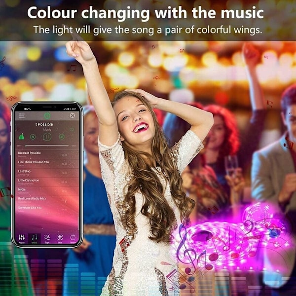 Flerfärgade RGB LED-strip Lights för Inomhusdekor, 15M Anpassningsbar Längd med Smart APP-Kontroll, Synkronisera med Musikrytm