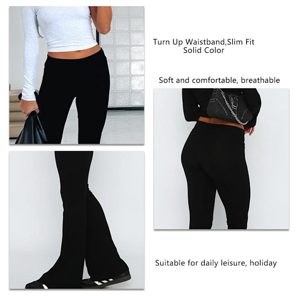 Dam Enfärgad Utsvängd Byxa Butt Lifter Stilren Slim Fit Bell Bottom Byxor för Daglig Fritid Svart L