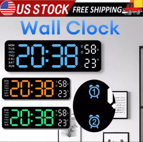 Digital LED Stor Display Vägg Skrivbord Väckarklocka Med Kalender Temperatur Datum