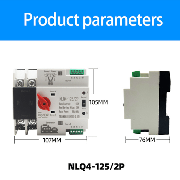 2P Dobbelt Strømautomatisk Overføringssbryter Generator Uavbrutt Overgangsbryter AC230V 50A