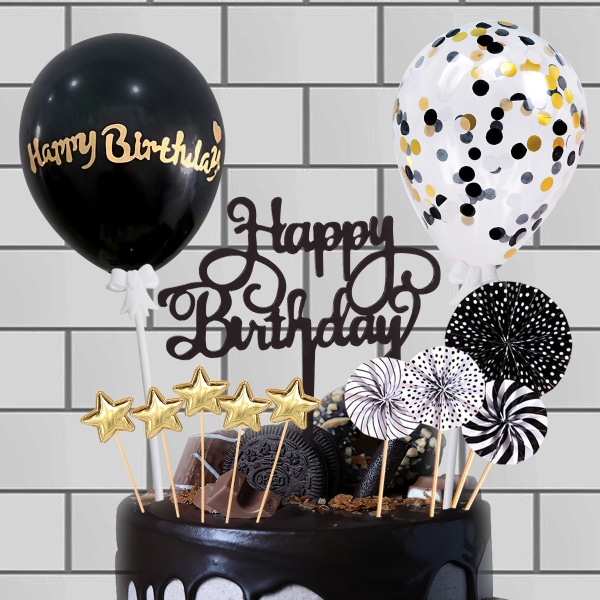 14 kpl Happy Birthday -kakku Lippuhattu Stars Confetti -ilmapallokakku