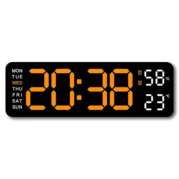 Digital väggklocka med stor display, tid & temperatur, automatisk ljusstyrkedämpare för studierum & restauranger (tvåfärgad design)