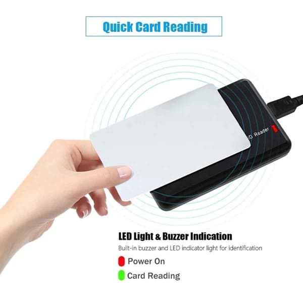 RFID-leser for nærhetskort, avansert konfigurasjonsprosess for enkel kompatibilitet med flere enheter inkludert Android, Linux, Windows, OS X og