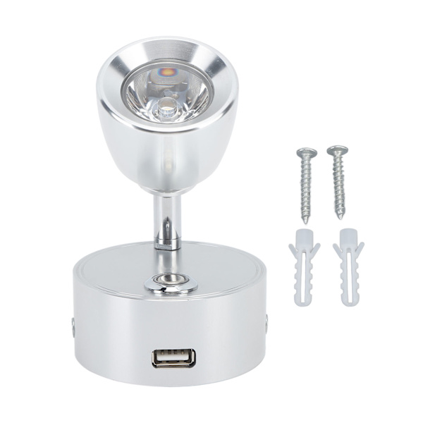 RV Læselampe LED Indendørs Sengelampe Båd Yacht USB Genopladelig Justerbar Berøringslampe T DC12 til 24V Sølv
