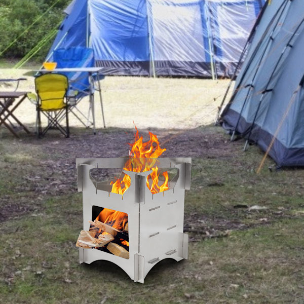 Bärbar Vikbar Vedspis i Rostfritt Stål Mini-Spis för Camping, Resor, Vandring och Picknick