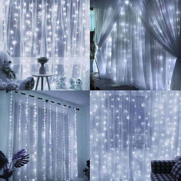 Vindusgardin lyslenke, 300 LED 8 lysmoduser eventyrlys