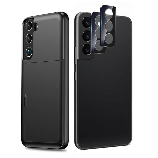 Galaxy S22 Plus Cover Stødsikkert Kortholder Telefoncover + 2 Linser Sort Galaxy S22 Plus + 2 Linser