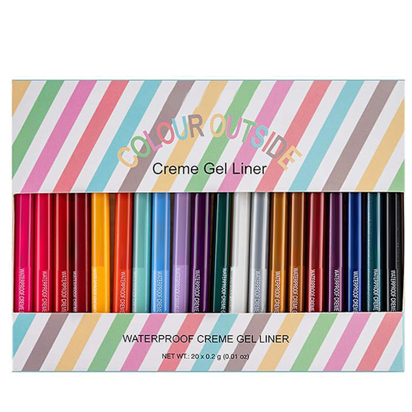 20 st Set med Färgglada Gel Eyelinerpennor Färgade Ögonpennor Långvarig Vattentät Smudge Proof Ögonmakeup Eyeliners för Kvinnor