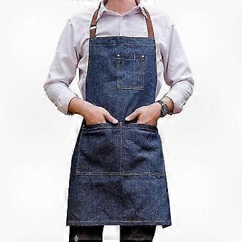 Justerbart denimforkle med flere lommer for matlaging, grilling og arbeid