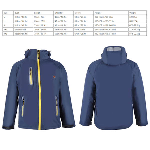 Unisex Sähkölämmitteinen USB-lämmitteis Takki Talvelle - Navy XL