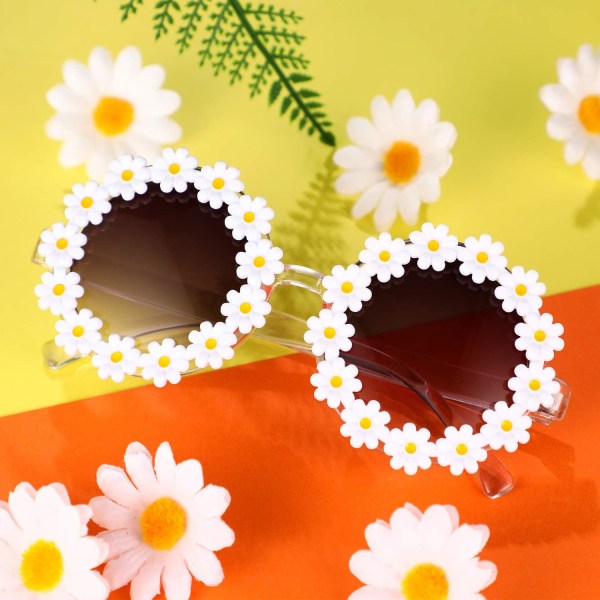 3 pakkausta Daisy Flower -aurinkolasit Daisy Shape Pyöreät lasit Uusi kukkajuhla-aurinkolasit Naisten silmälasit