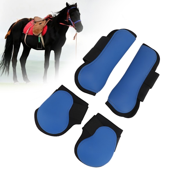 4Pcs Horse Leg Boots Set PU Horse Front and Rear Leg Brace Guards with Cushioning Inner Pad for Tendon ProtectionBlue Set M