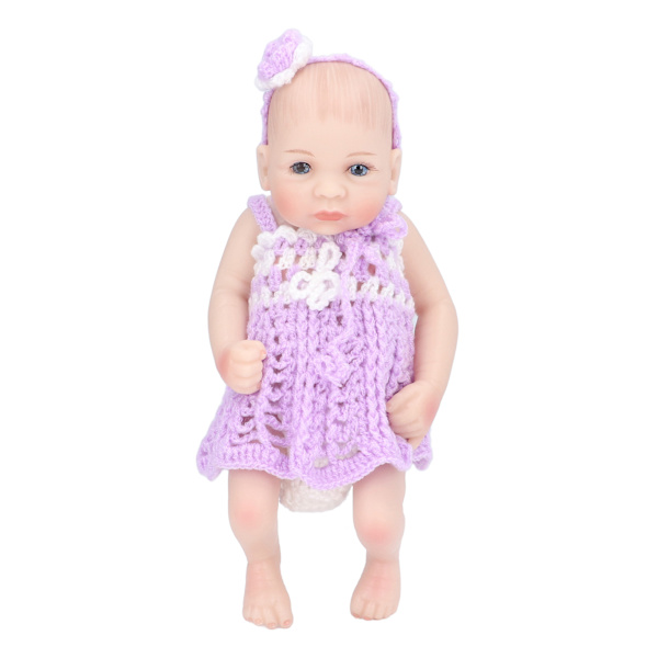 10 tum Reborn Babydockor Rörliga Lemmar Mjuk Silikon Livslik Tvättad Stickad Kjol Barn Dockleksak Lila Pojkdocka