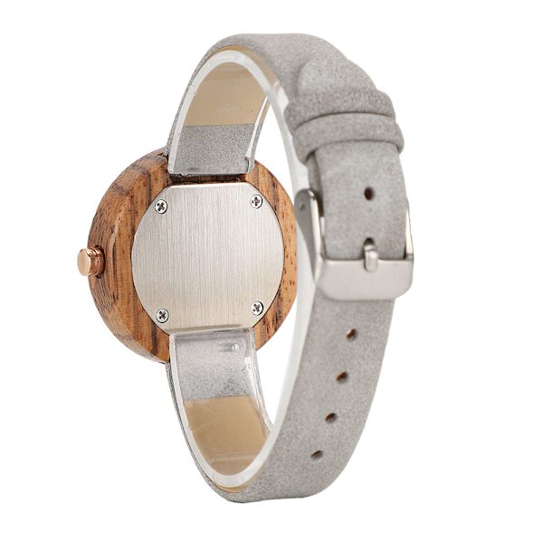 Damklocka Rund Träurtavla Kvarts Casual PU Läder Rem Justerbar Armbandsur Typ B