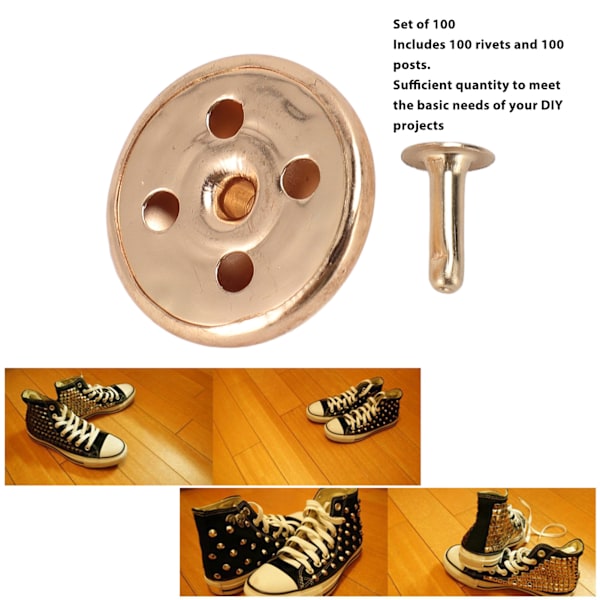 100 Set Svampar Nitar Dubbar 25mm DIY Pläterad Järn Kon Spikar och Dubbar Svamp Topp Huvud Nit Dubb för Reparation av Läder Guld