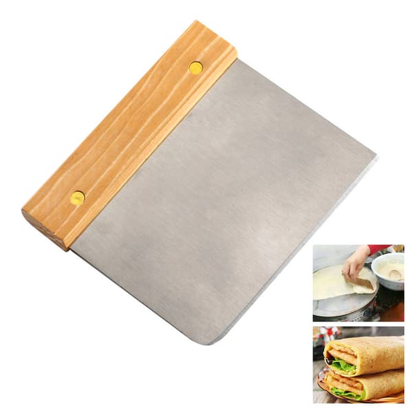 Kremsskrape for baking, deigskrape med trehåndtak og rustfritt stålblad, deigskrape i rustfritt stål for jevn kakefrosting og brød